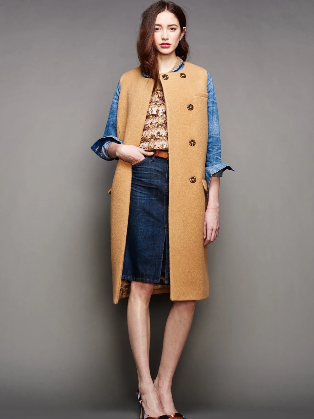 J. Crew Camel Sleeveless Long Coat